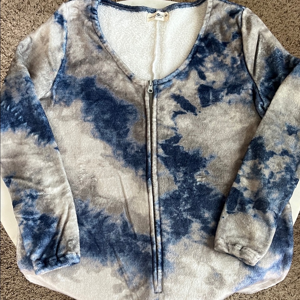 Natural Life Open Foot Onesie XS Blue & Gray Tie Dye Zip Up - Picture 4 of 11